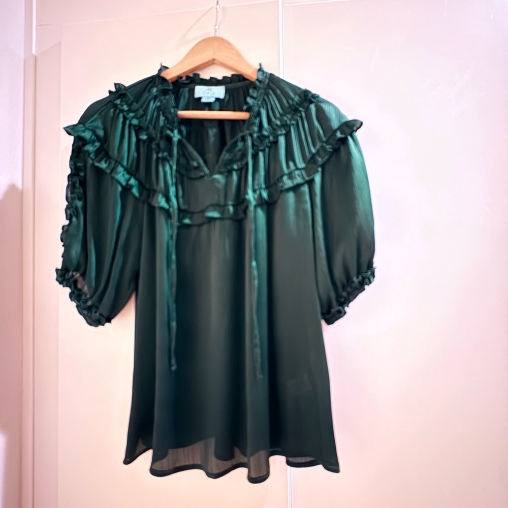CeCe Emerald Ruffle Blouse